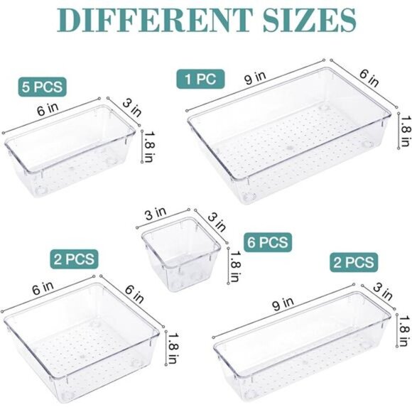 Clear Drawer Organizer Set 16 PCS Storage Bins for Makeup Jewelry Utensils - Picture 2 of 7